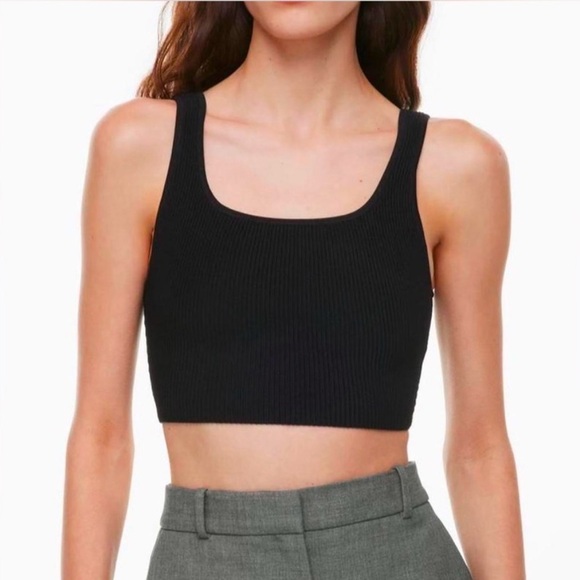 Aritzia Tops - Aritzia Babaton Sculpt Knit Squareneck Cropped Tank Black Size Medium